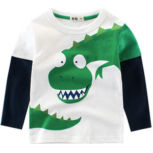 Faux-two Cute Dinosaur Print Long-sleeve Tee, zoerea.com