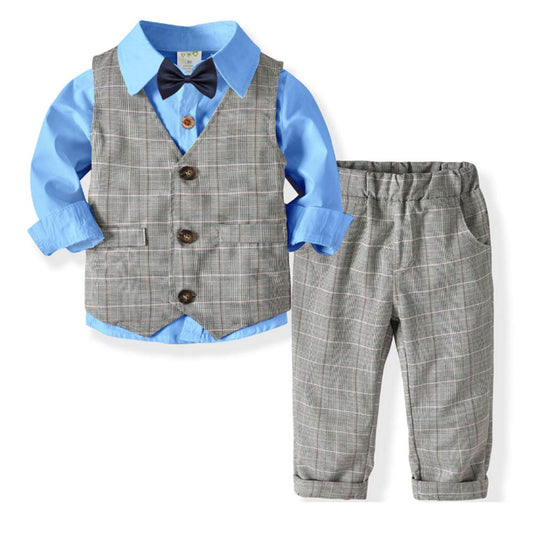 Gentleman Bow Tie Shirt And Plaid Pants Set, zoerea.com