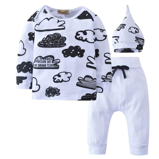3-piece Stylish Print Tee & Pants & Hat Set, zoerea.com