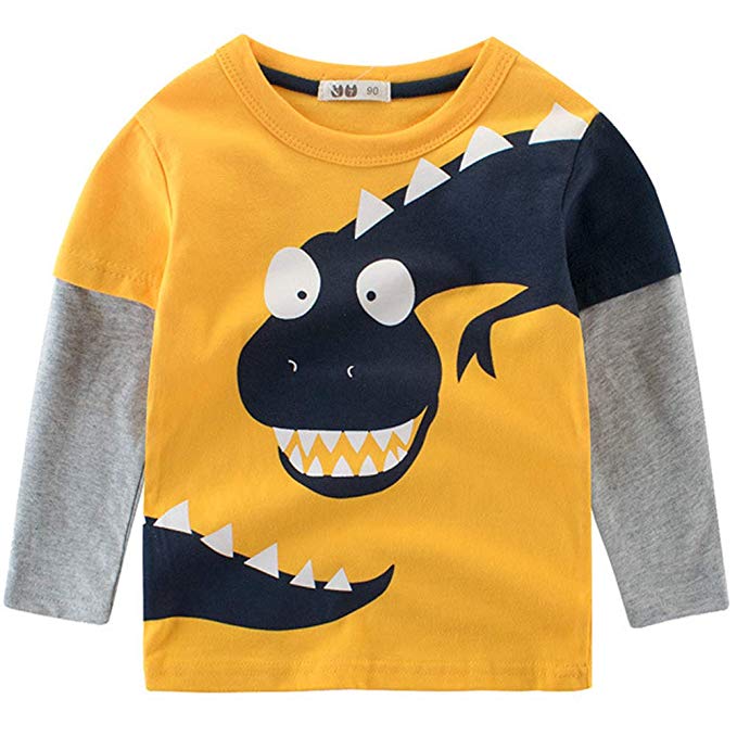 Faux-two Cute Dinosaur Print Long-sleeve Tee, zoerea.com