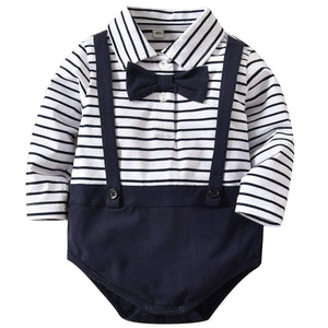 Baby Faux-two Striped Bow Decor Bodysuit, zoerea.com