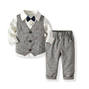 Gentleman Bow Tie Shirt And Plaid Pants Set, zoerea.com