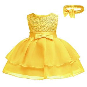 Baby Girl's Elegant Sleeveless Solid Ruffled Party Dress, zoerea.com