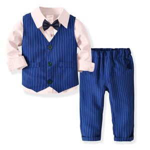 Fashionable Shirt  Striped Vest & Pants Set, zoerea.com