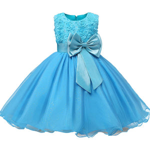 Flowers Appliques Lace Bowknot Princess Girl Dress, zoerea.com