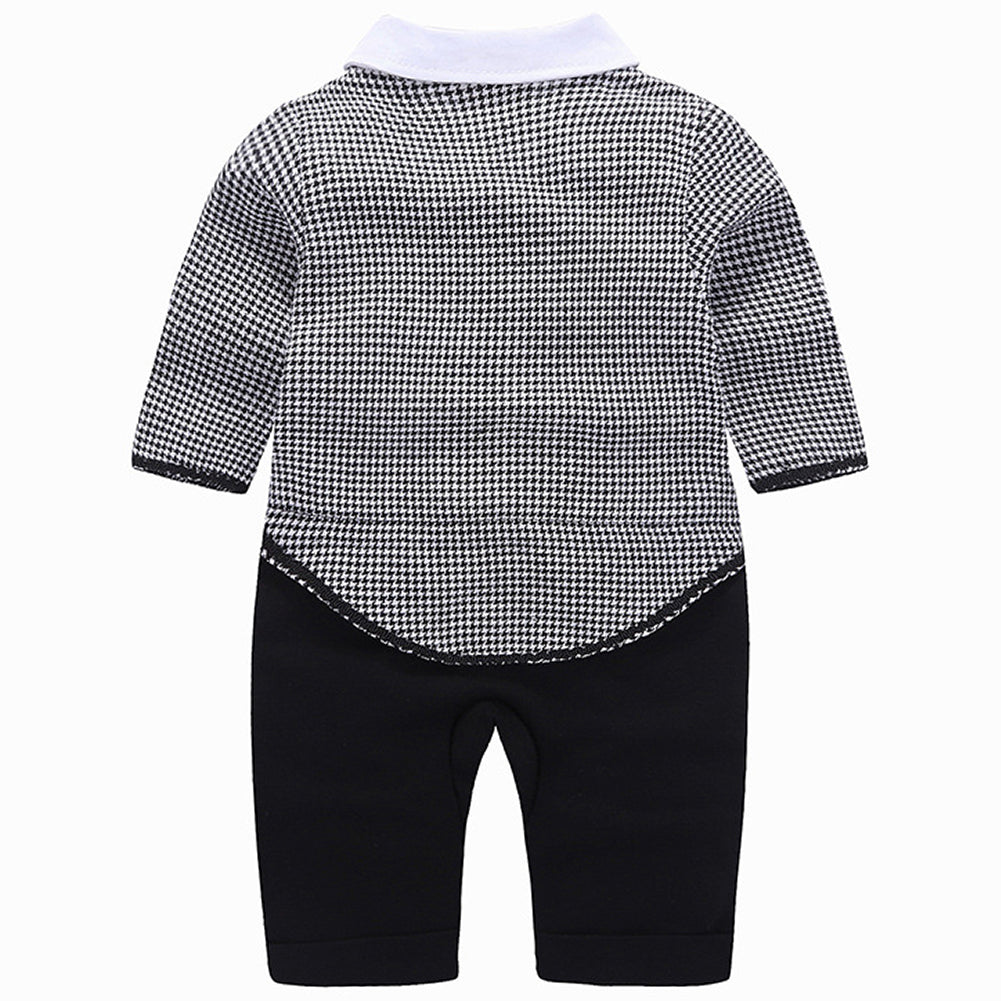 Gentleman Plaid Button Decor Lapel Jumpsuit, zoerea.com