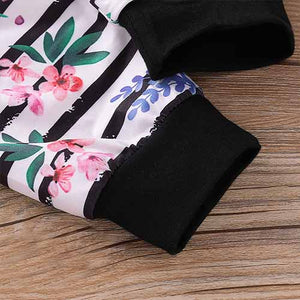 3-piece Flower Print Bodysuit and Striped Pants Set, zoerea.com