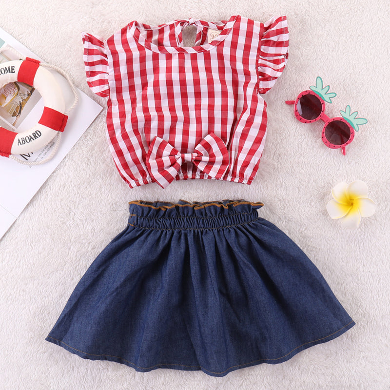 Baby Girls' Active / Basic Daily / Sports Plaid Sleeveless Regular Cotton Clothing Set, zoerea.com