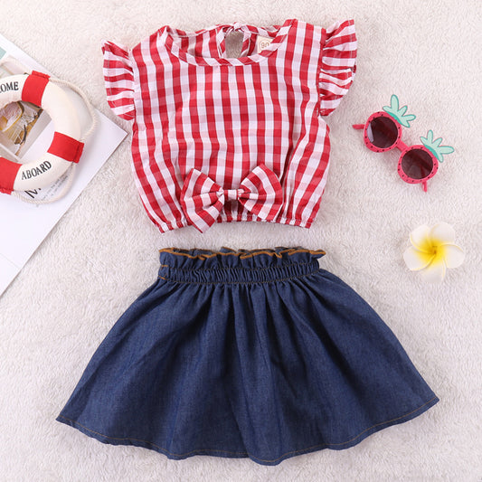 Baby Girls' Active / Basic Daily / Sports Plaid Sleeveless Regular Cotton Clothing Set, zoerea.com