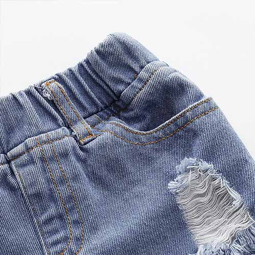 Rainbow Short-sleeve Top And Ripped Denim Shorts Set, zoerea.com
