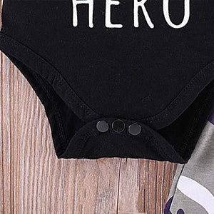 3-piece Daddy's My Hero Letter Print Bodysuit, Pants With Hat Outfit, zoerea.com