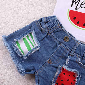 Watermelon Print Tank and Denim Ripped Watermelon Shorts Set, zoerea.com