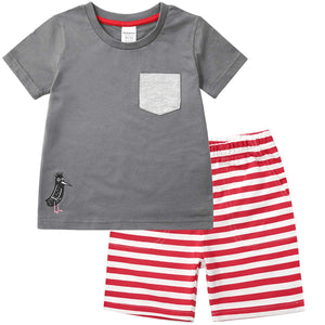 Casual Pocket Design Tee and Striped Shorts Set, zoerea.com