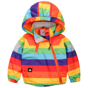 Rainbow Striped Fleece-lined Hooded Jacket, zoerea.com