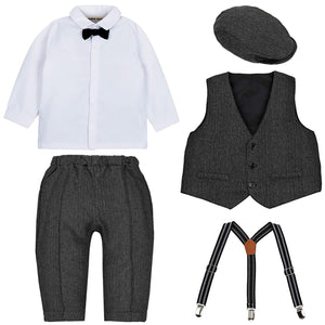 4-piece White Shirt And Suspender Pants With Hat, zoerea.com