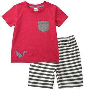Casual Pocket Design Tee and Striped Shorts Set, zoerea.com