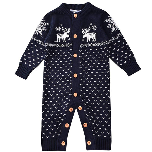 Cute Deer Pattern Long-sleeve Knit Jumpsuit, zoerea.com
