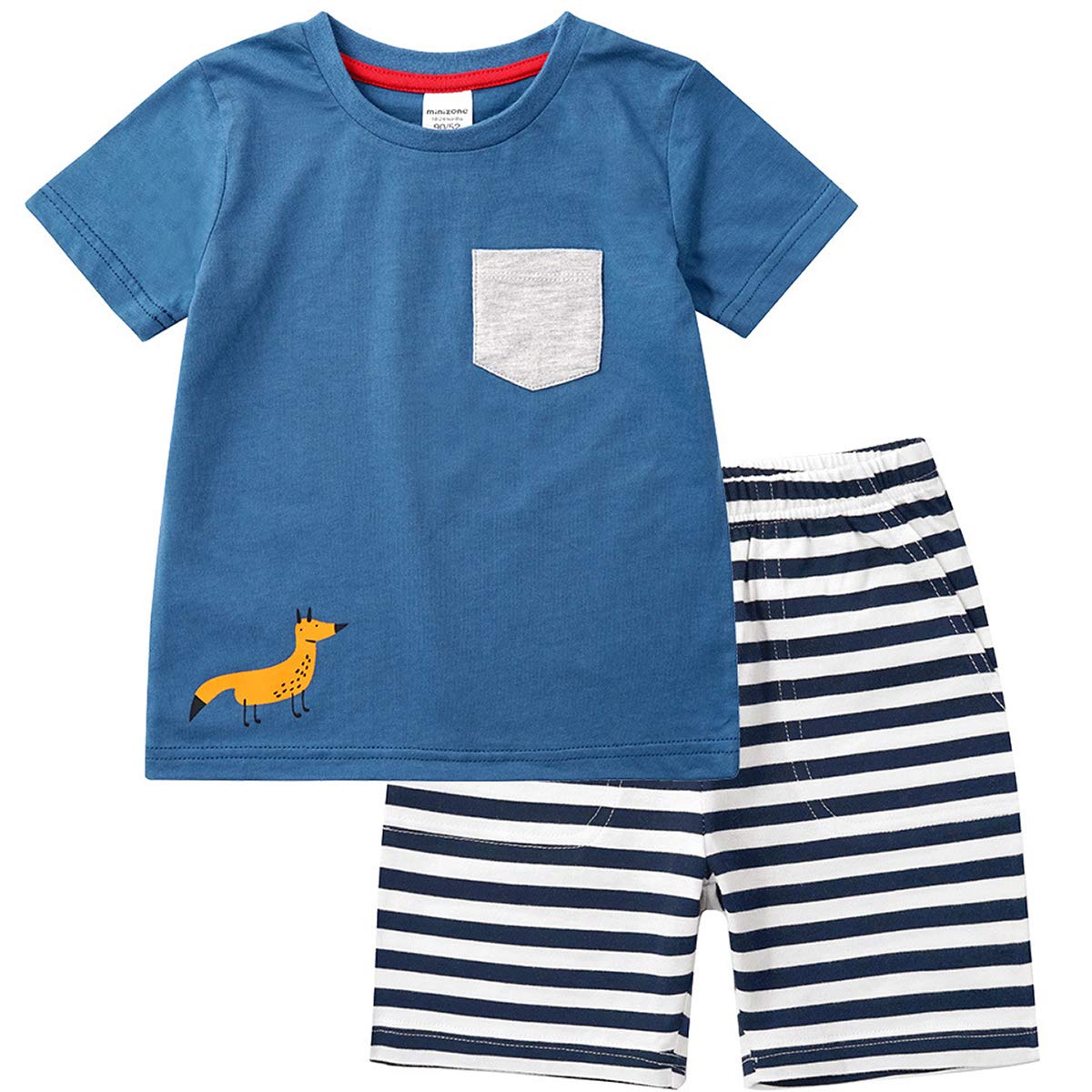 Casual Pocket Design Tee and Striped Shorts Set, zoerea.com