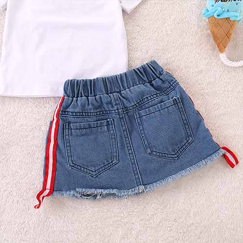 Rose Tee And Ripped Denim Skirt Set, zoerea.com