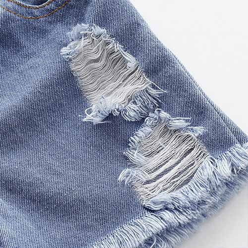 Rainbow Short-sleeve Top And Ripped Denim Shorts Set, zoerea.com