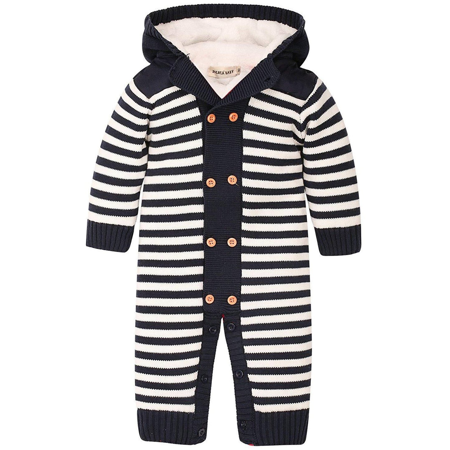 Warm Striped Hooded Sweater Jumpsuit, zoerea.com