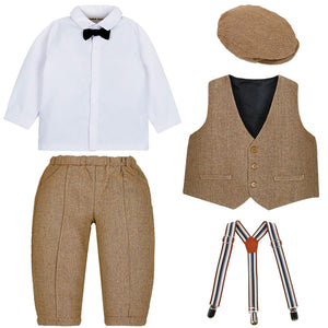 4-piece White Shirt And Suspender Pants With Hat, zoerea.com