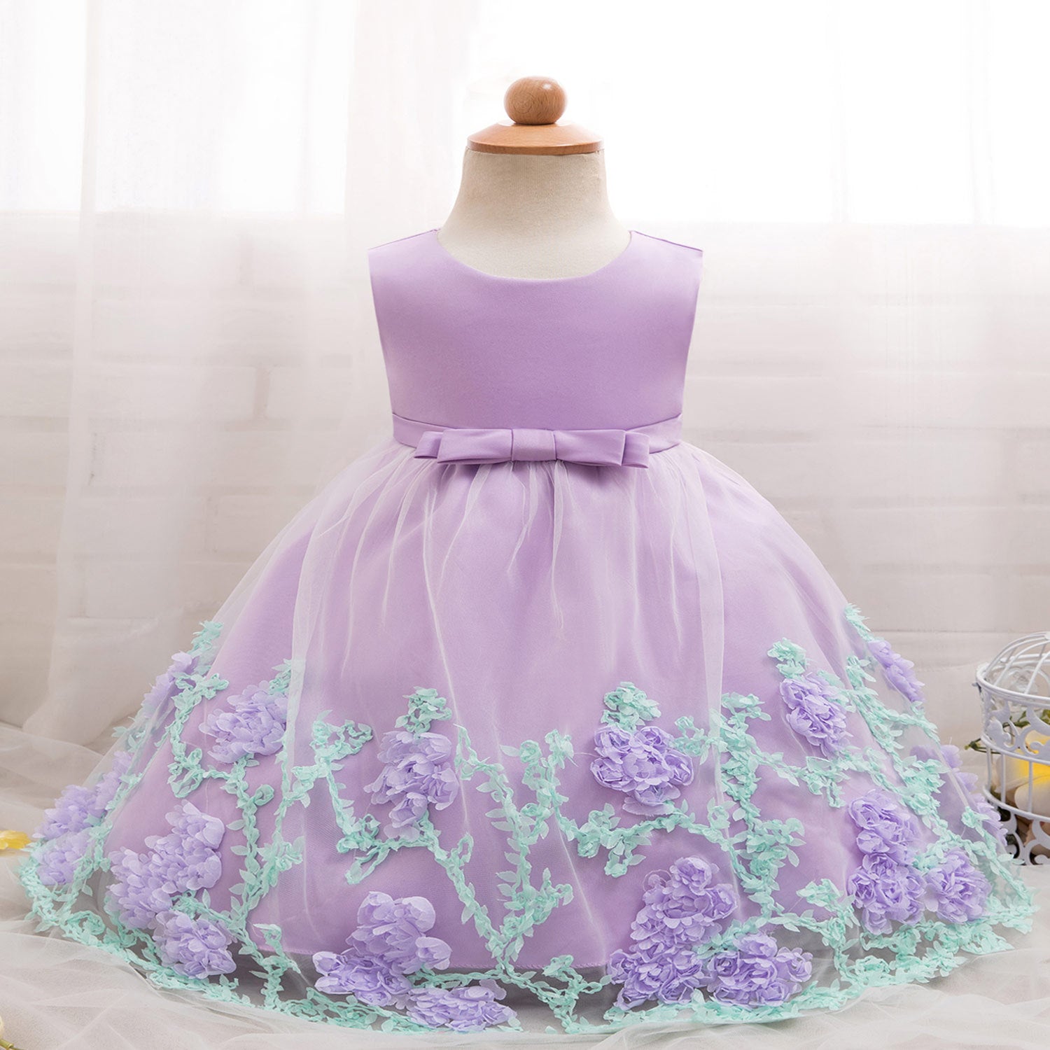 Baby Girl 3D Floral Applique Sleeveless Tulle Party Dress, zoerea.com