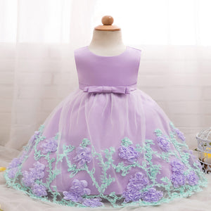 Baby Girl 3D Floral Applique Sleeveless Tulle Party Dress, zoerea.com