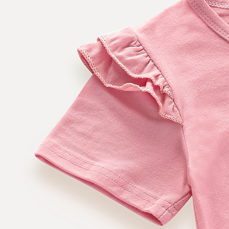 Baby Girls' Basic Solid Colored / Print Short Sleeve Clothing Set, zoerea.com