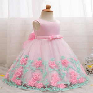 Baby Girl 3D Floral Applique Sleeveless Tulle Party Dress, zoerea.com