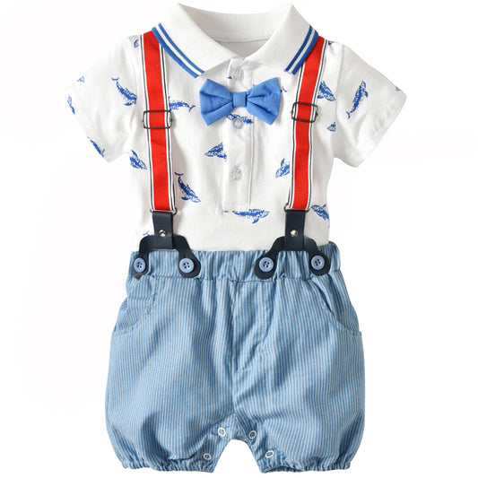 Shark Patterned Bodysuit and Suspender Shorts, zoerea.com