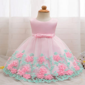 Baby Girl 3D Floral Applique Sleeveless Tulle Party Dress, zoerea.com