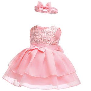 Baby Girl's Elegant Sleeveless Solid Ruffled Party Dress, zoerea.com