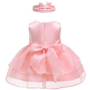 Baby Girl's Elegant Sleeveless Solid Ruffled Party Dress, zoerea.com