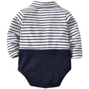 Baby Faux-two Striped Bow Decor Bodysuit, zoerea.com