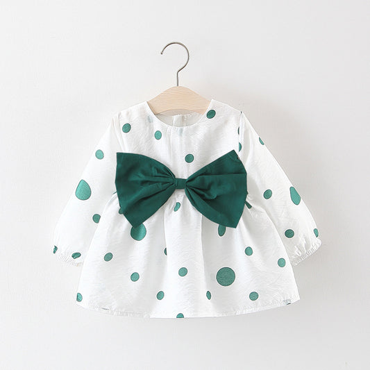 Cute Dotted Big Bow Decor Long-sleeve Dress, zoerea.com