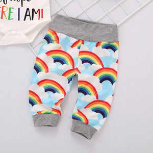 3-piece Letter Print Bodysuit, Rainbow Pattern Pants And Hat Set, zoerea.com