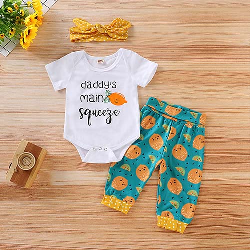 3-piece Letter Bodysuit, Fruit Pants And Headband, zoerea.com