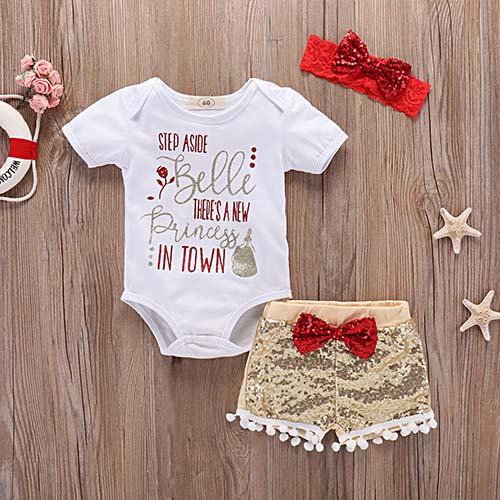 3-piece Bodysuit, Bowknot Decor Shorts Set, zoerea.com