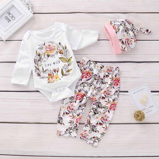 3-piece Bodysuit, Floral Printed Pants And Hat, zoerea.com