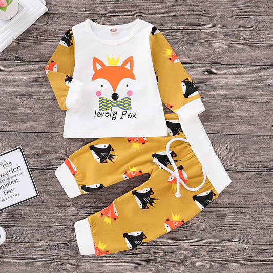2-piece Lovely Fox Print Top And Fox Pattern Pants Set, zoerea.com