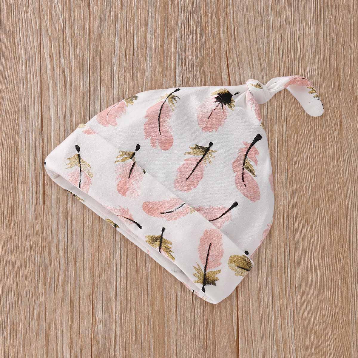 Pretty Feather Printed Romper, Pants And Hat Set, zoerea.com