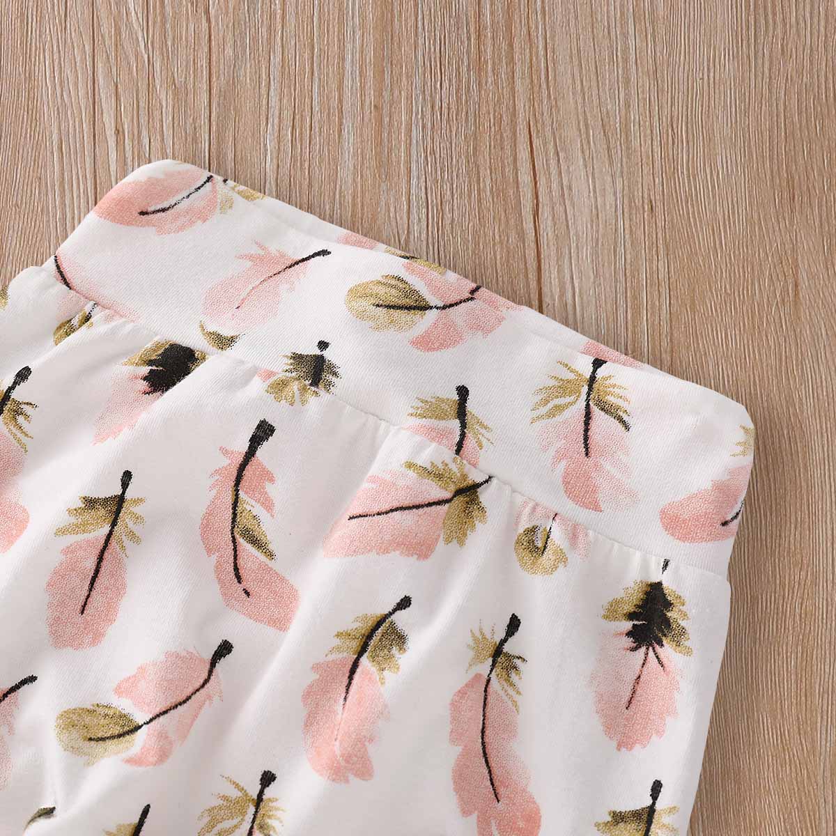 Pretty Feather Printed Romper, Pants And Hat Set, zoerea.com