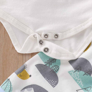 3-piece Cute Elephant Print Bodysuit, Animal Patterned Pants and Hat Set, zoerea.com
