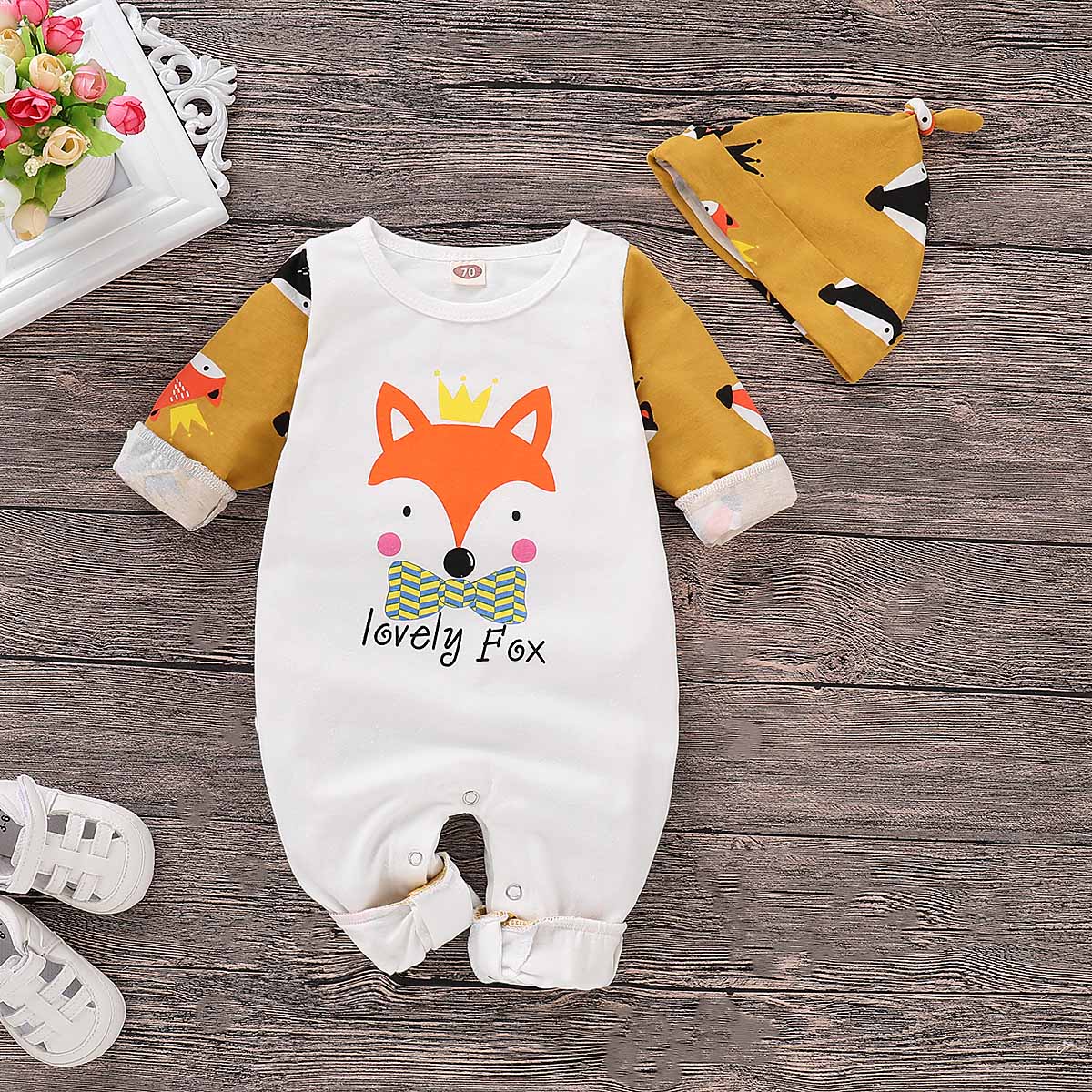 Fox Pattern Color Blocked Jumpsuit with Hat, zoerea.com