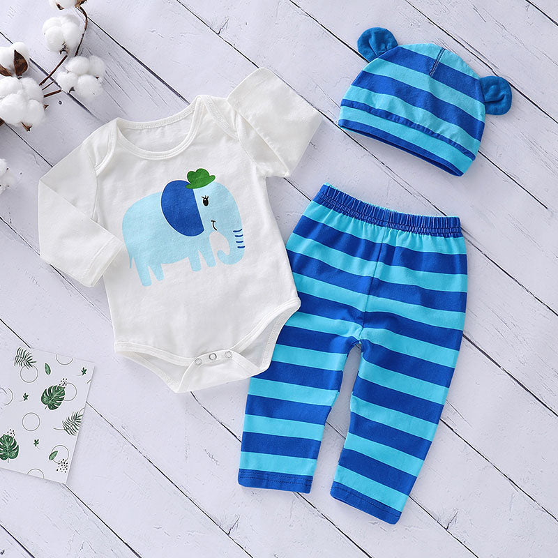 Cute Animal printed Bodysuit And Striped Pants Set, zoerea.com