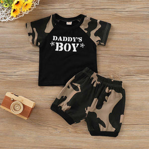 DADDY'S BOY Print Top and Camou Pants Set, zoerea.com