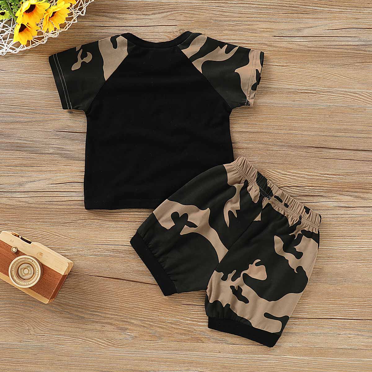 DADDY'S BOY Print Top and Camou Pants Set, zoerea.com