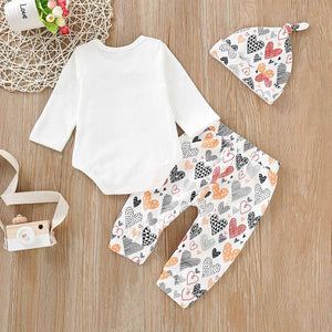 "My First Valetine's Day" Bodysuit And Heart Print Pants Set, zoerea.com
