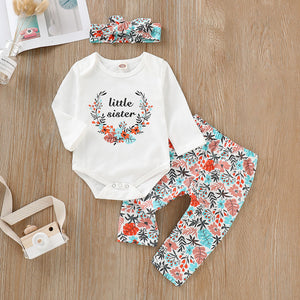 3-piece "Little Sister" Bodysuit, Floral Pants And Headband Set, zoerea.com